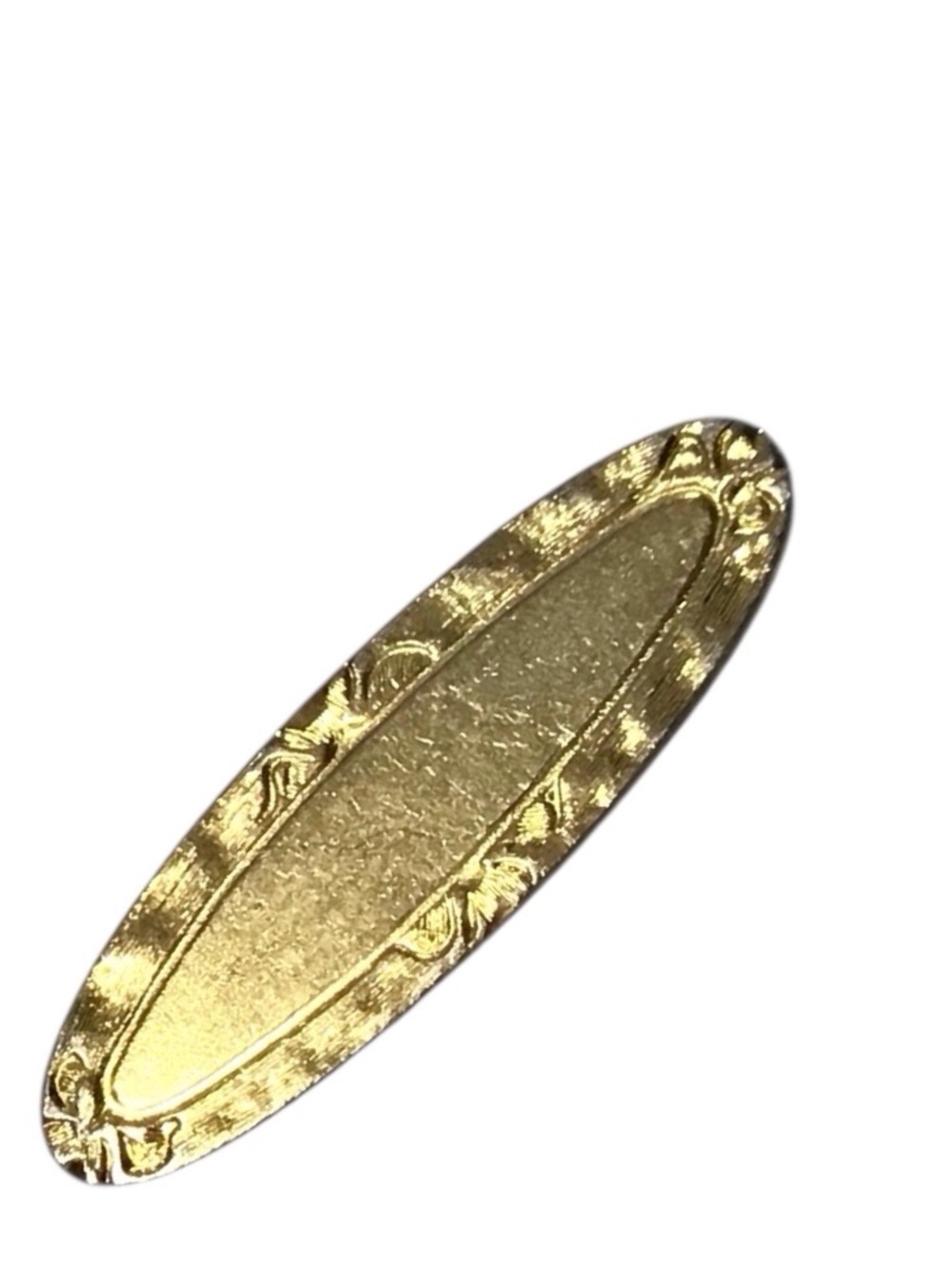 Etched Oval Brooch Pin Gold Tone Hat Bag Vintage Costume Fashion Jewelry